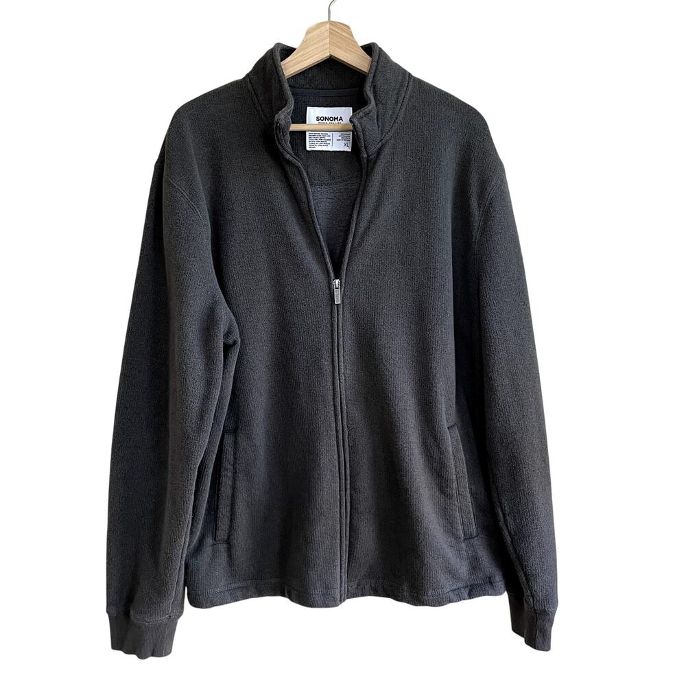 Sonoma full zip gray sweater men's size‎ XL casual pockets fleece lined top